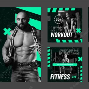 دانلود رایگان مجموعه فایل لایه‌باز قالب آماده پست تبلیغاتی اینستاگرام موضوع بدنسازی